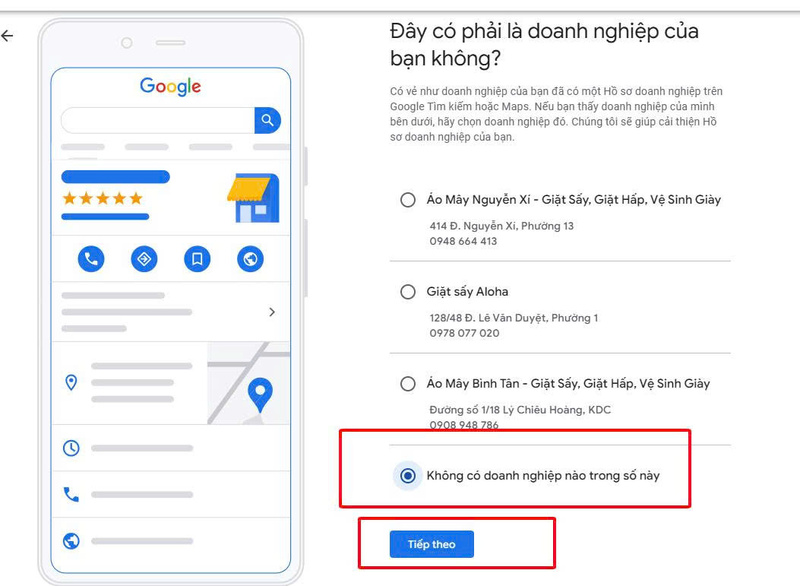Chọn không có doanh nghiệp nào trong số này