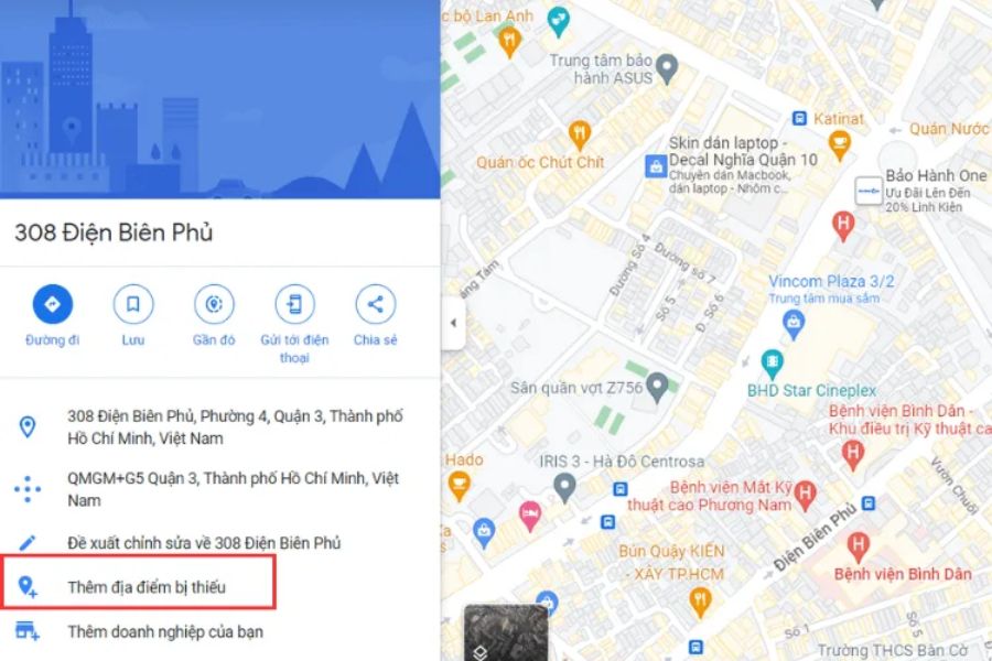 Click chọn thêm địa điểm bị thiếu