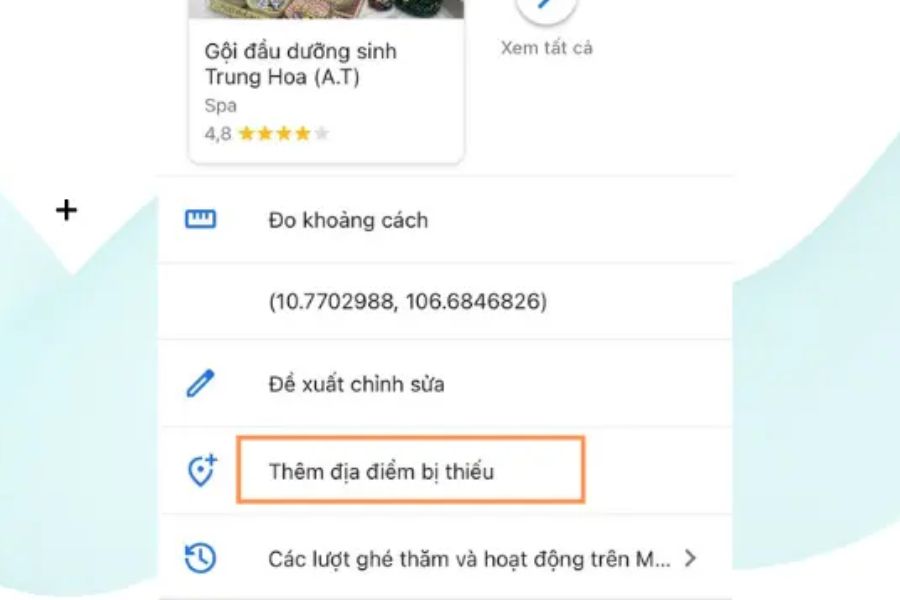 Chọn thêm địa điểm bị thiếu trên điện thoại