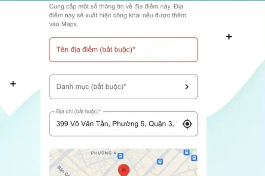 Nhập thông tin về địa điểm tiệm giặt vào